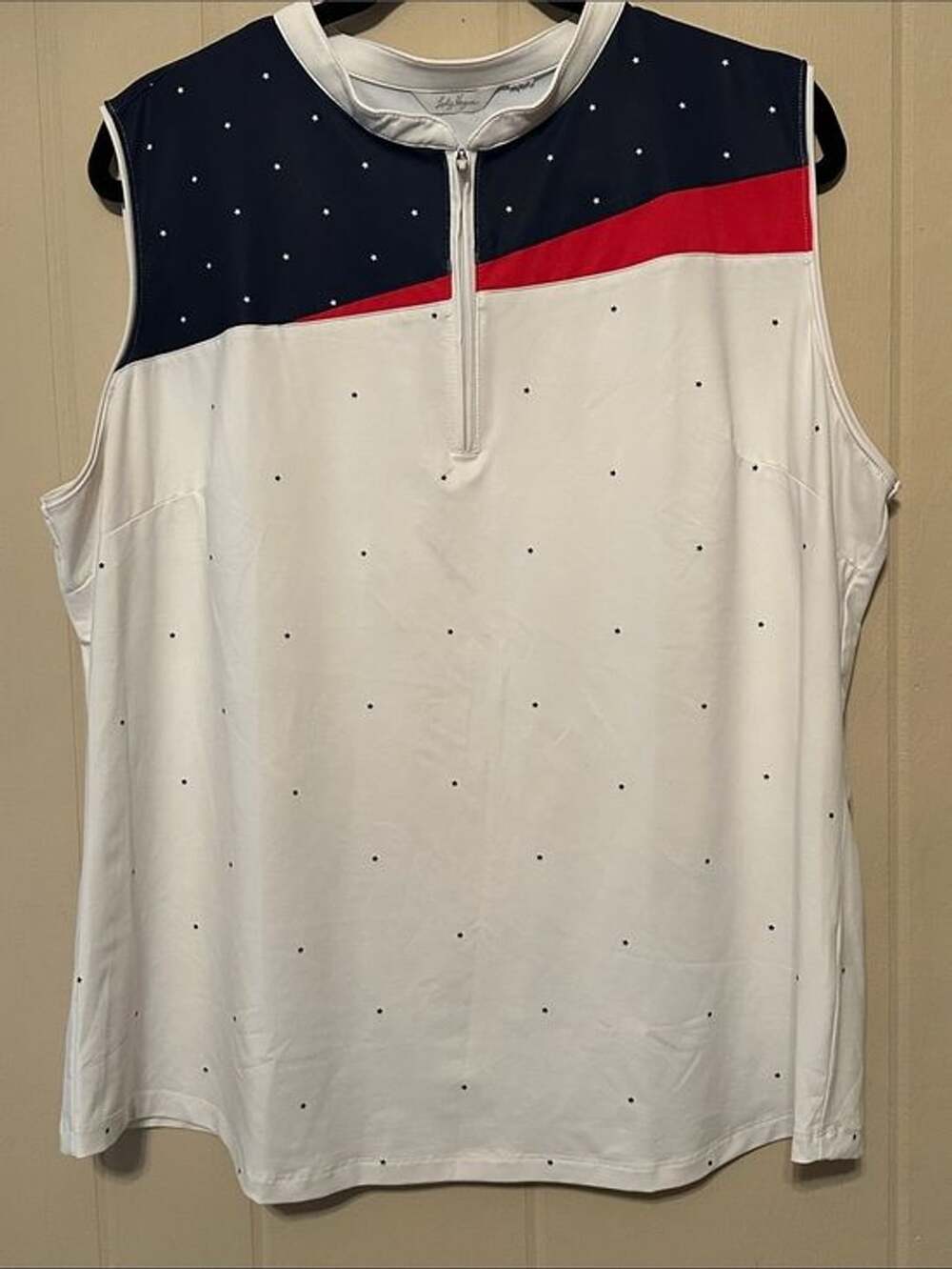 Lady Hagen White Sleeveless Golf Top with Navy & Red Accents